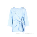 Casual Solid Color Bow Tie Front Blouse